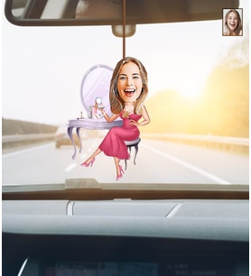 Kişiye Özel Süslü Temalı Karikatürlü Ahşap Araba Dikiz Ayna Süsü