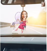 Kişiye Özel Süslü Temalı Karikatürlü Ahşap Araba Dikiz Ayna Süsü