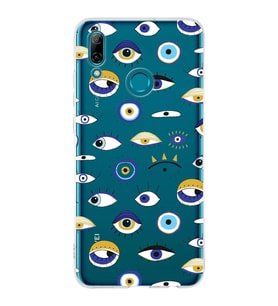 PrintiFy Huawei P Smart 2019 ile Uyumlu 1mm Slim Fit Nazar Boncuğu 2 Baskılı Şeffaf  Kılıf