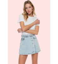 Kadın Denim Şort Etek Yüksek Bel Boru Paça Pamuklu Günlük Kombinler Yaz Aylarının Vazgeçilmezi (Mavi)