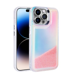 Apple iPhone 14 Pro Max Uyumlu Kılıf Airbagli Renkli Arka Yüzey Boncuk Tasarımlı Zore Kumul Kapak (Pembe)