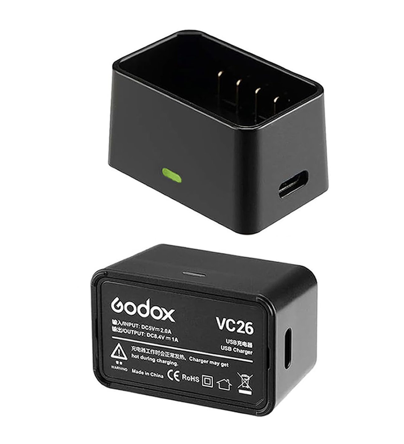 Chargeur Godox VC26 USB C Pour Batteries V860III & V1 - DC 5V Input / 8.4V Output - Compact Et Efficace