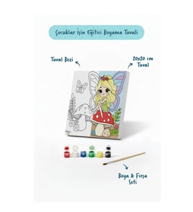 Peri Kızı Temalı Çocuk Boyama Tuvali – Şövalesiz Eğitici Boyama Seti 20x20 cm