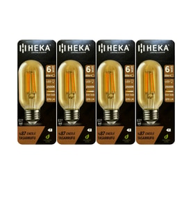 (4 Adet) Heka 6W (48W) 2500K (Günışığı) E27 Duylu (Kalın Duy) Şeffaf Led Ampul