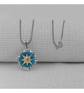 Pusula Tasarımlı 925 Ayar Gümüş Erkek Kolye