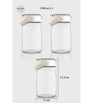 Renga Mono 1700 ml Bej Kapaklı 3'lü Cam Kavanoz Seti 131072