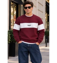 Erkek Şerit Detaylı Believe Baskılı 3 İplik Şardonlu Bisiklet Yaka Sweatshirt