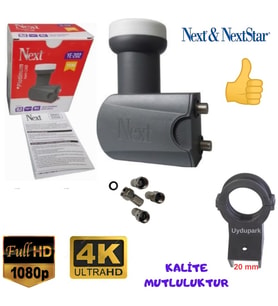 Next 2'Li İki Çıkışlı Çanak Anten Lnb'si+20 mm Lnb Kelepçesi+4 Adet Contalı Konnektör