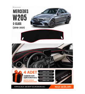 e-biz MERCEDES W205 C-CLASS (2018-2021) Uyumlu Torpido Örtüsü, Torpido Kılıfı - Siyah-Kırmızı - MB007