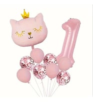 PEMBE KEDİ YAŞ BALONLU BALON SET