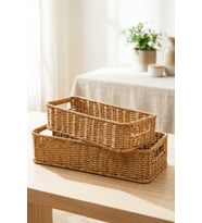 2'li Dikdörtgen Hasır Rattan Organizer Sepet - BB6073