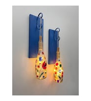 Led Işıklı Ahşap Koyu Mavi Renkli Vitray Cam Salon Bar Bahçe Dekoru Şampanya Şişesi Aplik 2'li Set (Çok Renkli)