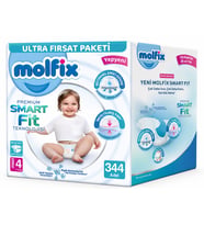 Molfix Premium Smart Fit Bebek Bezi 4 Beden 7-14 KG Maxi 344 Adet Avantaj Ultra Fırsat Pk