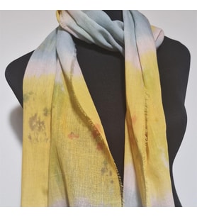 Dar Pamuklu Fular , Batik boyalı , Tahta baskılı, Hediyelik Fular (Yeşil-Sarı)