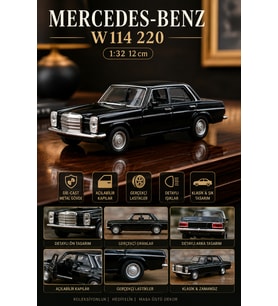 Siyah Mercedes-Benz W114 220 Klasik Metal Maket Araba 1:32 Ölçek 12 cm Diecast Koleksiyon