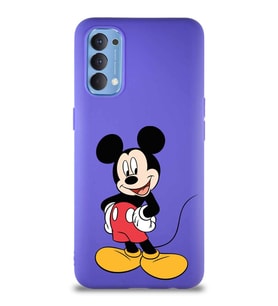Oppo Reno 4 Soft Premier Kapak Mickey Mouse-E Tasarımlı Silikon Kılıf - Mor (Şeffaf)