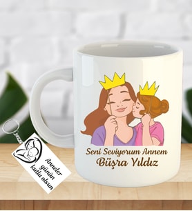 İsme ve Anneler Gününe Özel Kupa Bardak Anahtarlık Hediye