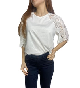 Kolları dantel detaylı beyaz bluz 2634-350