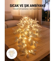 Gümüş Yaprak Tasarımlı LED Işık Pilli Ev ve Vitrin Dekoru