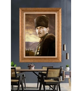 Altın Varaklı Çerçeveli Paspartulu Atatürk Tablo nh503 (Gold)