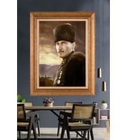 Altın Varaklı Çerçeveli Paspartulu Atatürk Tablo nh503 (Gold)
