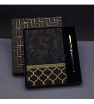 Dodes Gold Desen Siyah Deri Defter Kalem Set