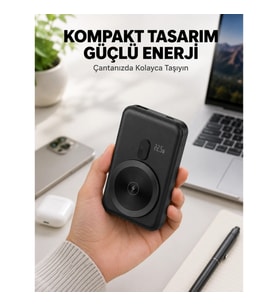 Mey İthalat® Manyetik Kablosuz Powerbank 22.5W Hızlı Şarj LCD Göstergeli Yeni Nesil