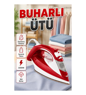 Kırmızı Buharlı Ütü 2200W – Seramik Tabanlı 177 gr/dk Şok Buharlı