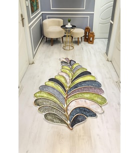 Modern Lazer Kesim Dijital Baskı Kaymaz Taban Halı H0416 (Çok Renkli)