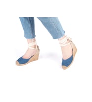 Gerçek Elişi Ipli Espadril Dolgu Topuk Keten Espadril Handmade (Mavi)