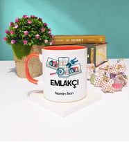 Emlakçı Tasarımlı Kişiye Özel Hediye Emlakçı Kupa Bardak Turuncu