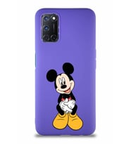 Oppo A92 Soft Premier Kapak Mickey Mouse-A Tasarımlı Silikon Kılıf - Mor (Şeffaf)