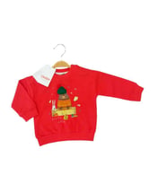 Bebek Örgü Şapkalı Ayı Baskılı Sweatshirt (Kırmızı)