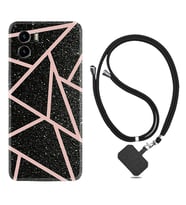 Vivo Y15S Y32 Y33S Y51 Y53S Kılıf Boyun Askılı Silikon Pembe Şeritli Mermer 1312
