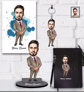 Kişiye Özel Öğretmen Karikatürlü 5 li Hediye Seti Bay-17