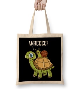 Cute & Funny Snail Riding on Turtle Yelling Wheee Bez Çanta Uzun Saplı