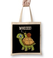 Cute & Funny Snail Riding on Turtle Yelling Wheee Bez Çanta Uzun Saplı