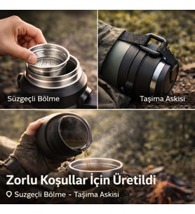Profesyonel 68 Oz Pasianmaz Çelik 2 Litre Kamp Termosu Bardaklı Termos 24 Saat Sıcak 36 Saat Soğuk Taşınabilir Çelik 2Lt Kamp Termosu Siyah
