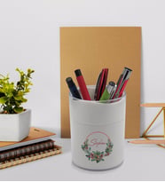 BK Gift Kişiye Özel Çiçek Tasarımlı Beyaz Akrilik Kalemlik - Model 7