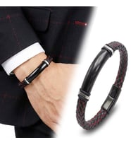 Premium İsim Yazılabilir Kırmızı Siyah Deri Ve Siyah Titanyum Kilit Bileklik 31833B15D7 - 20 cm