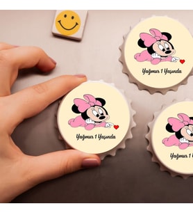 Gifttime İsme Özel Baskılı Minnie Mause Doğum Günü Açacak Magnet 10 adet