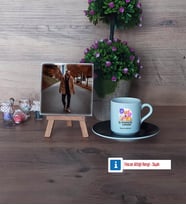 İş Güvenliği Uzmanı Fotoğraflı Dekoratif Taş, Ahşap Altlıklı Türk Kahvesi Fincanı Hediye (Model 7)