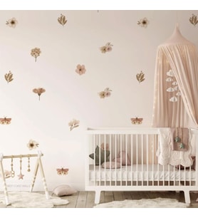 Çiçekli Kelebek Sticker Boyalı  Özel Duvar Dekorasyon Boho Floral 52 adet (Karışık)