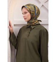 Ekose Kemer Desen İpek Twill Eşarp 4200D01 (Yeşil)