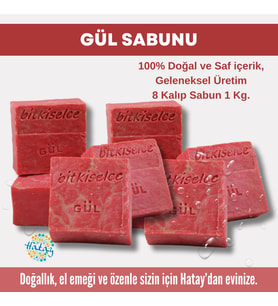 Bitkiselce Saf ve doğal içeriklerle Gül Sabunu  950 gr (8 Kalıp)