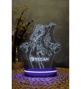 3D LED gece lambası, 16 renkli dekoratif gece lambası, Genshin Impact tasarımı (Krem)