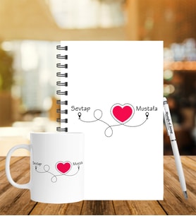Sevgiliye Özel Ahşap Defter Kalem & Kupa Hediye Seti