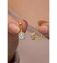 925 Ayar Gümüş Gold Kaplama J Model Kare Tektaş  Küpe