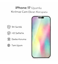 iPhone 17 Uyumlu Kırılmaz Cam Ekran Koruyucu 9H Temperli Cam HD Şeffaf (Beyaz)