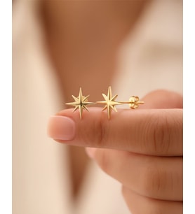 Sade Minik Kutup Yıldızı 14 Ayar Altın Küpe (Gold)